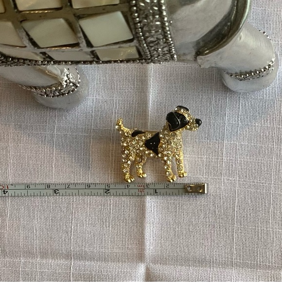 Cute rhinestone black enamel gold dog brooch - Picture 9 of 9